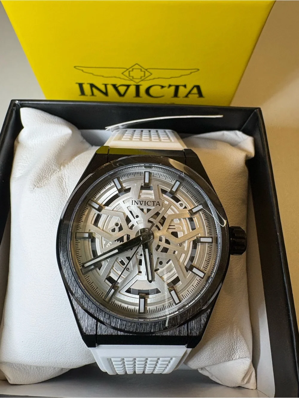 Invicta Men's Black & White Skeleton Dial Watch